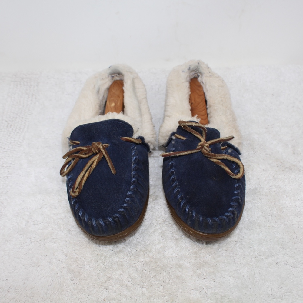 LL Bean Wicked Good Shearling Moc Slippers Blue 7 - Picture 3 of 8